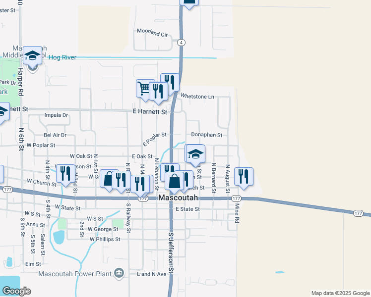 map of restaurants, bars, coffee shops, grocery stores, and more near 401 North Independence Street in Mascoutah