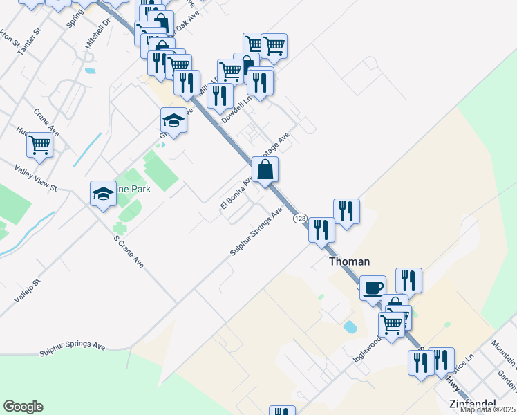 map of restaurants, bars, coffee shops, grocery stores, and more near 101 Rosebud Lane in St. Helena