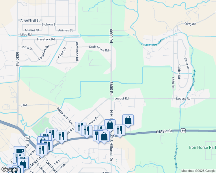 map of restaurants, bars, coffee shops, grocery stores, and more near 403 6600 Road in Montrose