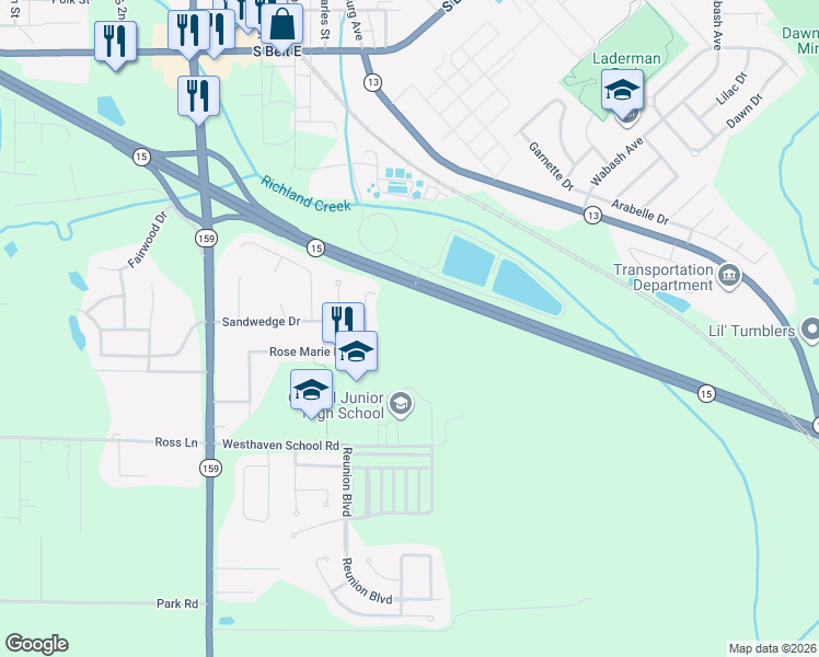 map of restaurants, bars, coffee shops, grocery stores, and more near 1801 Central School Road in Belleville