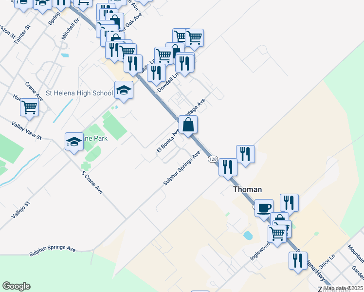 map of restaurants, bars, coffee shops, grocery stores, and more near 115 Main Street in St. Helena