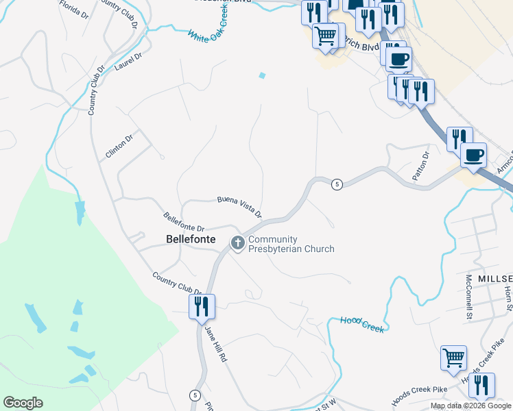map of restaurants, bars, coffee shops, grocery stores, and more near 100 Mount Savage Drive in Ashland
