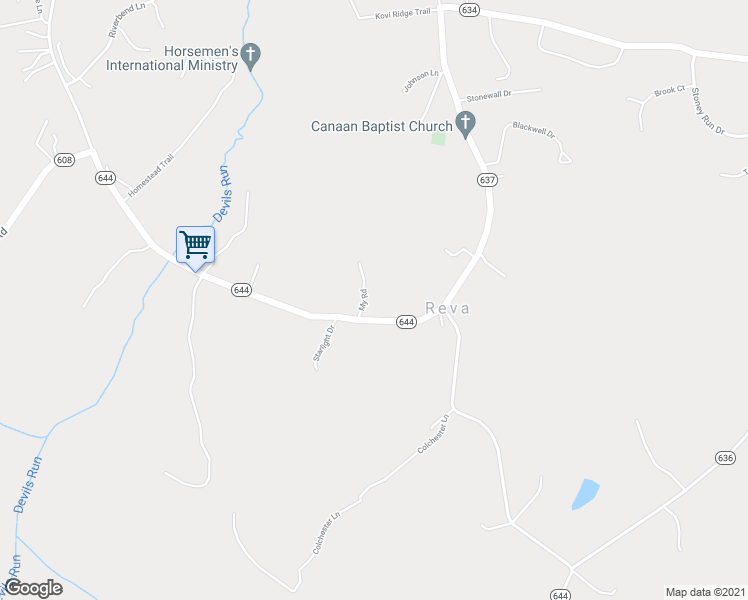 map of restaurants, bars, coffee shops, grocery stores, and more near 15183 My Road in Reva