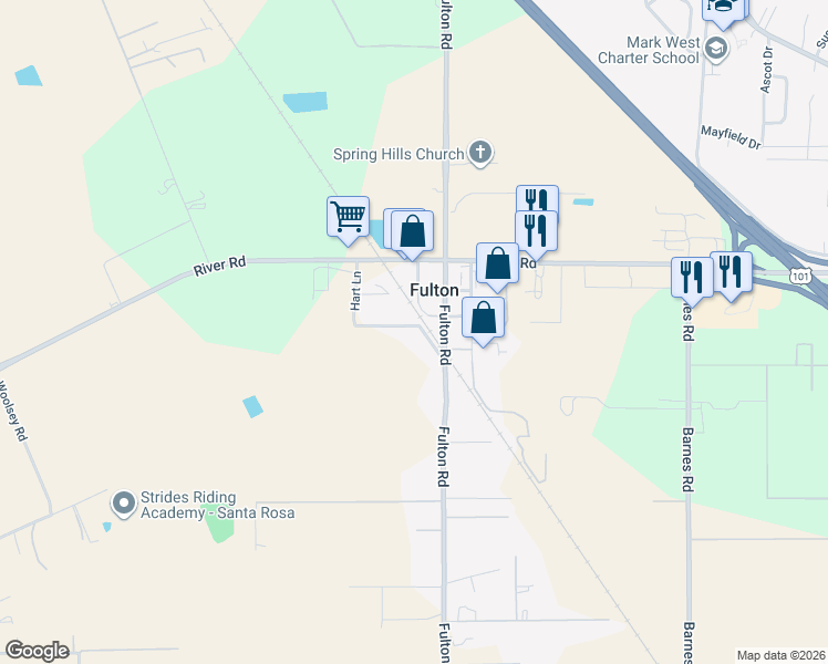 map of restaurants, bars, coffee shops, grocery stores, and more near 1102 Hart Lane in Fulton
