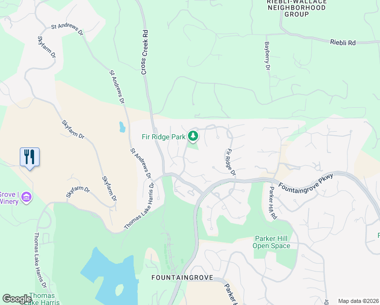 map of restaurants, bars, coffee shops, grocery stores, and more near 3674 Fir Ridge Drive in Santa Rosa