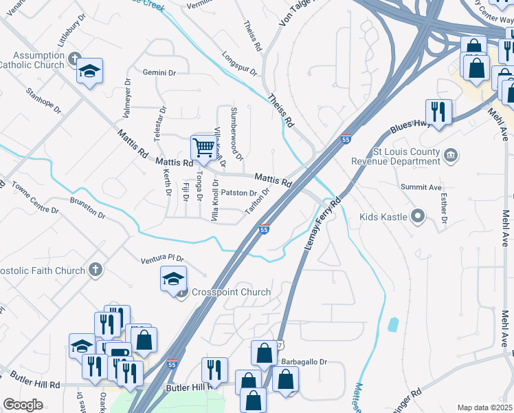 map of restaurants, bars, coffee shops, grocery stores, and more near 4756 Tarlton Drive in St. Louis