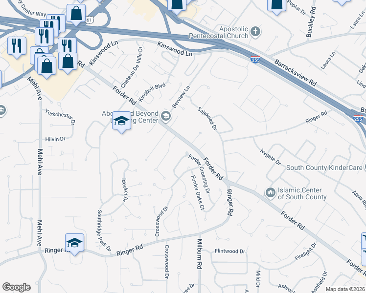map of restaurants, bars, coffee shops, grocery stores, and more near 920 Forder Road in St. Louis