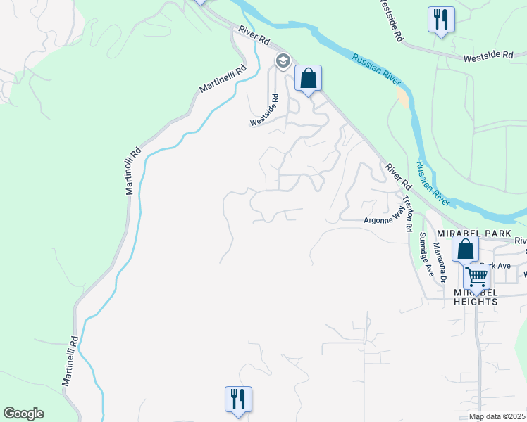 map of restaurants, bars, coffee shops, grocery stores, and more near 8650 Vila Road in Forestville