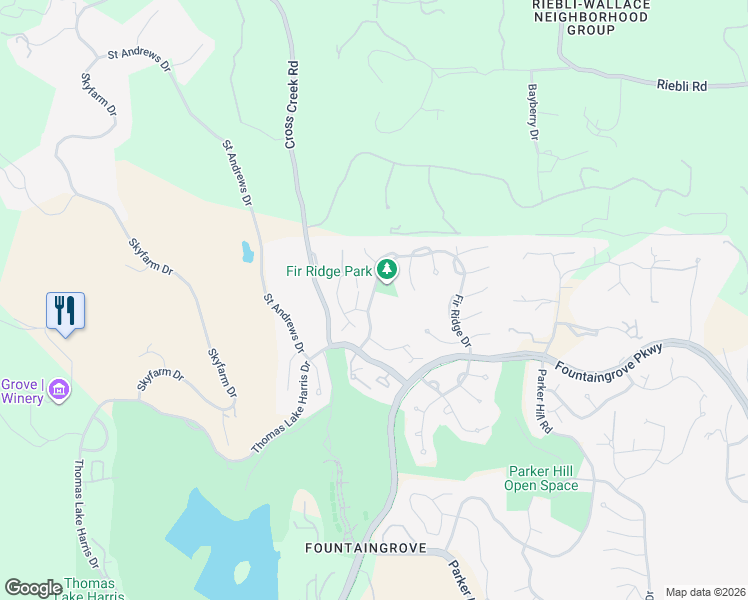 map of restaurants, bars, coffee shops, grocery stores, and more near 3674 Fir Ridge Drive in Santa Rosa