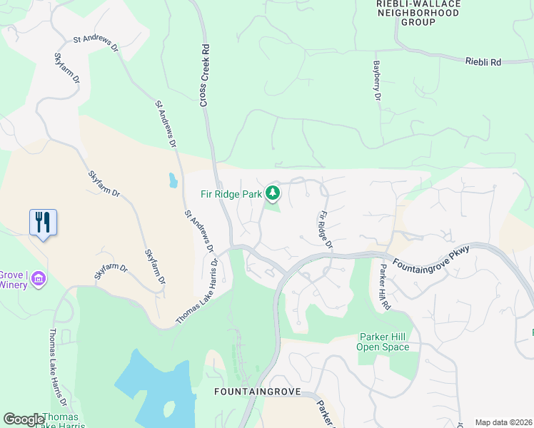 map of restaurants, bars, coffee shops, grocery stores, and more near 3674 Fir Ridge Drive in Santa Rosa