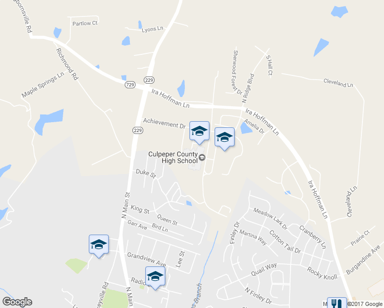 map of restaurants, bars, coffee shops, grocery stores, and more near 14270 Achievement Drive in Culpeper