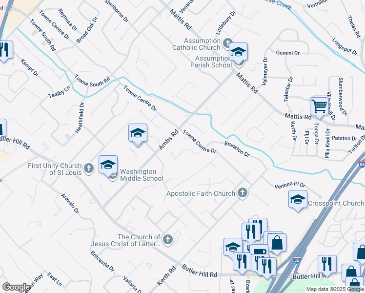 map of restaurants, bars, coffee shops, grocery stores, and more near 4941 Brunston Dr in St Louis