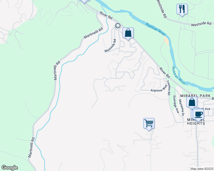 map of restaurants, bars, coffee shops, grocery stores, and more near 8630 Vila Road in Forestville