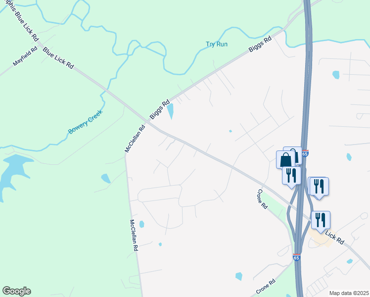 map of restaurants, bars, coffee shops, grocery stores, and more near 14218 Blue Lick Road in Memphis