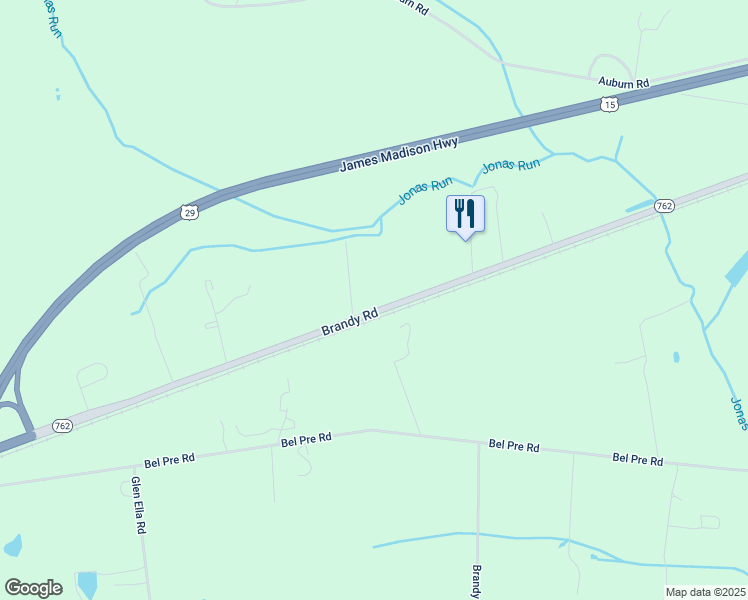 map of restaurants, bars, coffee shops, grocery stores, and more near 18173 Brandy Road in Culpeper