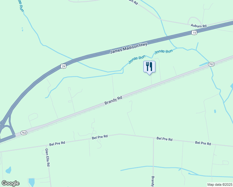 map of restaurants, bars, coffee shops, grocery stores, and more near 18155 Brandy Road in Culpeper