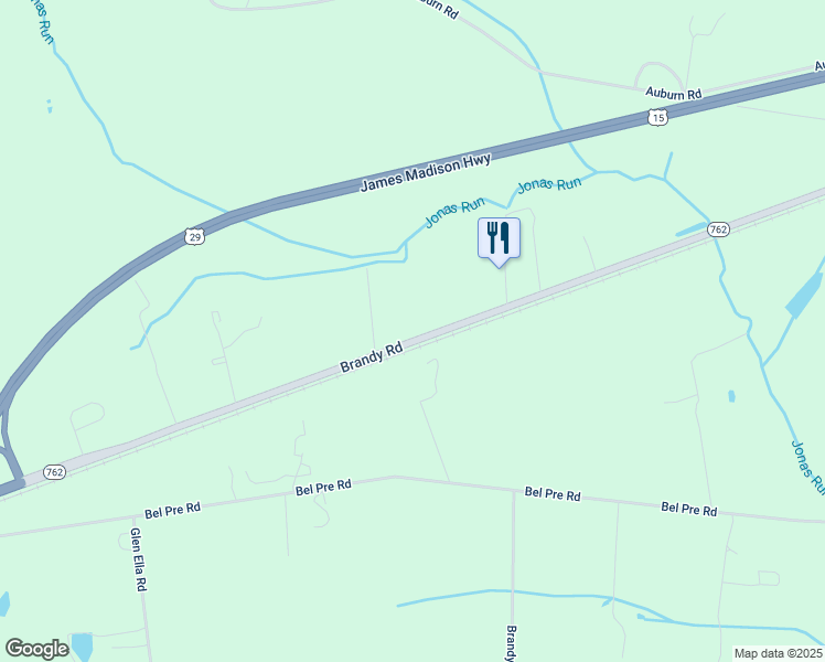 map of restaurants, bars, coffee shops, grocery stores, and more near 18189 Brandy Road in Culpeper