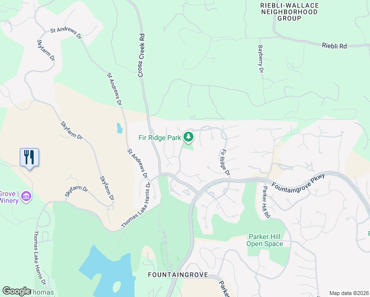 map of restaurants, bars, coffee shops, grocery stores, and more near 3674 Fir Ridge Drive in Santa Rosa