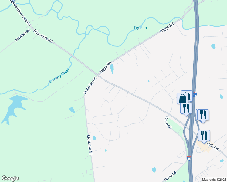 map of restaurants, bars, coffee shops, grocery stores, and more near 14218 Blue Lick Road in Memphis