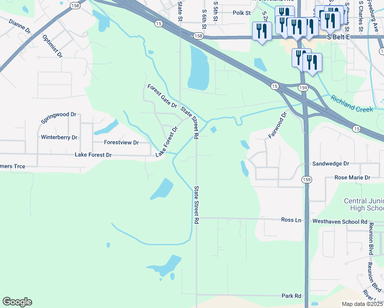map of restaurants, bars, coffee shops, grocery stores, and more near 1600 State Street Road in Belleville