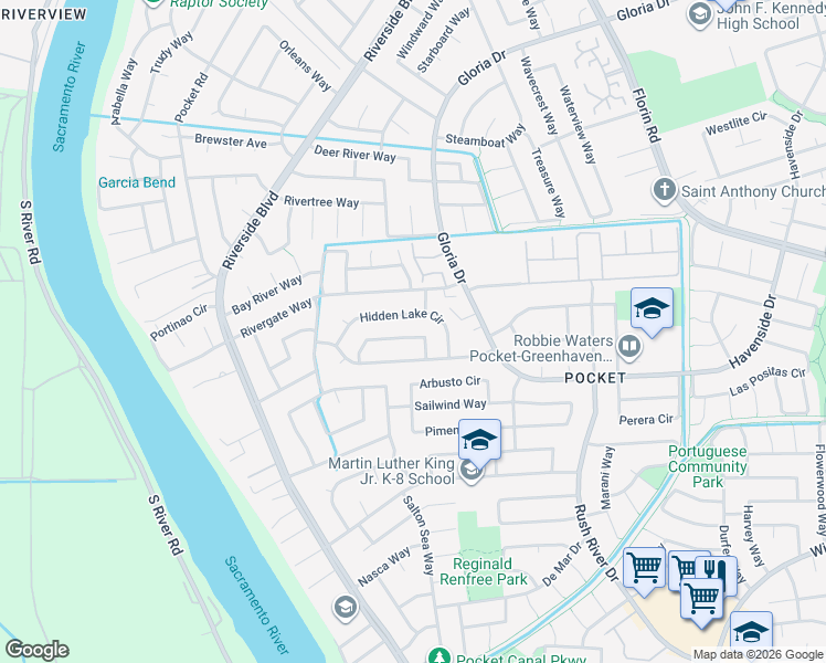 map of restaurants, bars, coffee shops, grocery stores, and more near 55 Zephyr Cove Circle in Sacramento