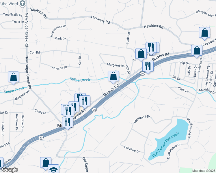 map of restaurants, bars, coffee shops, grocery stores, and more near 1131 Gravois Road in Fenton