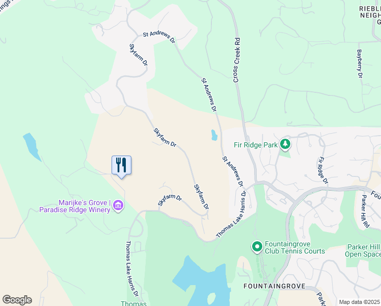 map of restaurants, bars, coffee shops, grocery stores, and more near 3824 Skyfarm Drive in Santa Rosa