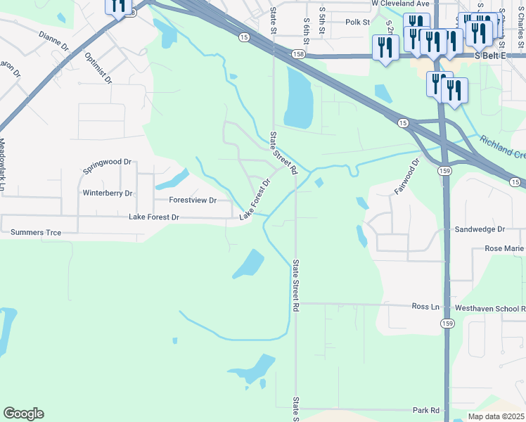 map of restaurants, bars, coffee shops, grocery stores, and more near 48 Lake Forest Drive in Belleville
