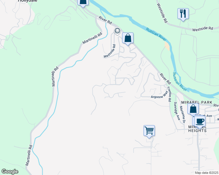 map of restaurants, bars, coffee shops, grocery stores, and more near 8630 Vila Road in Forestville