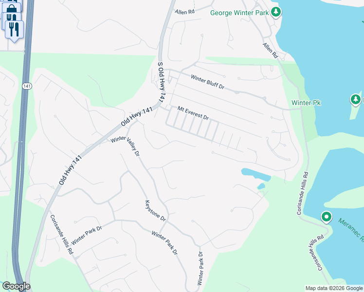 map of restaurants, bars, coffee shops, grocery stores, and more near 1036 Fenton Park Drive in Fenton