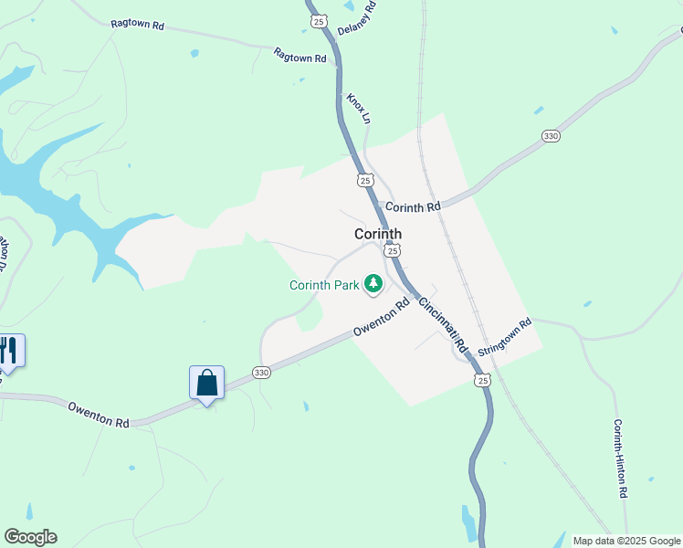 map of restaurants, bars, coffee shops, grocery stores, and more near 325 Old Corinth Owenton Road in Corinth