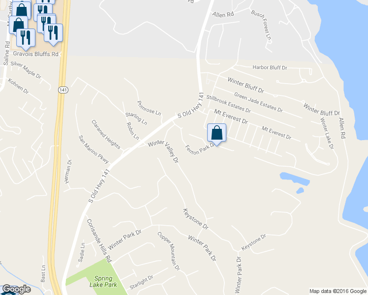 map of restaurants, bars, coffee shops, grocery stores, and more near 1114 Fenton Park Drive in Fenton