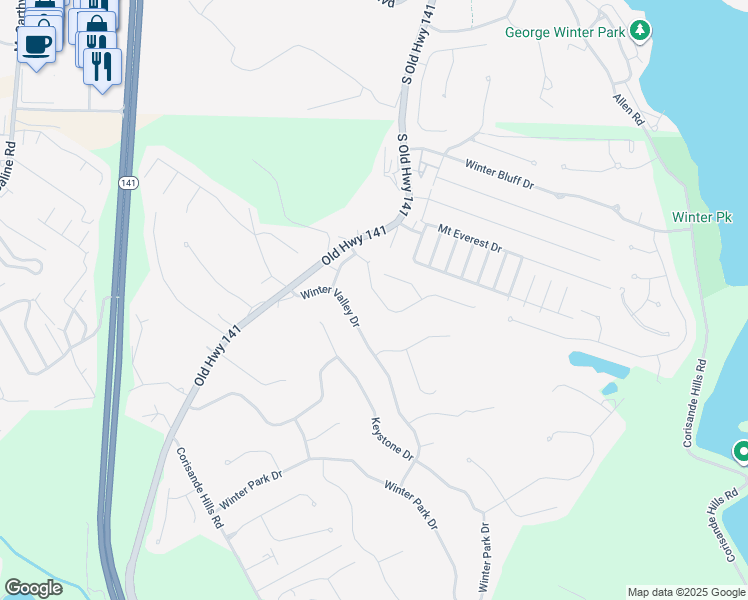 map of restaurants, bars, coffee shops, grocery stores, and more near 1114 Fenton Park Drive in Fenton