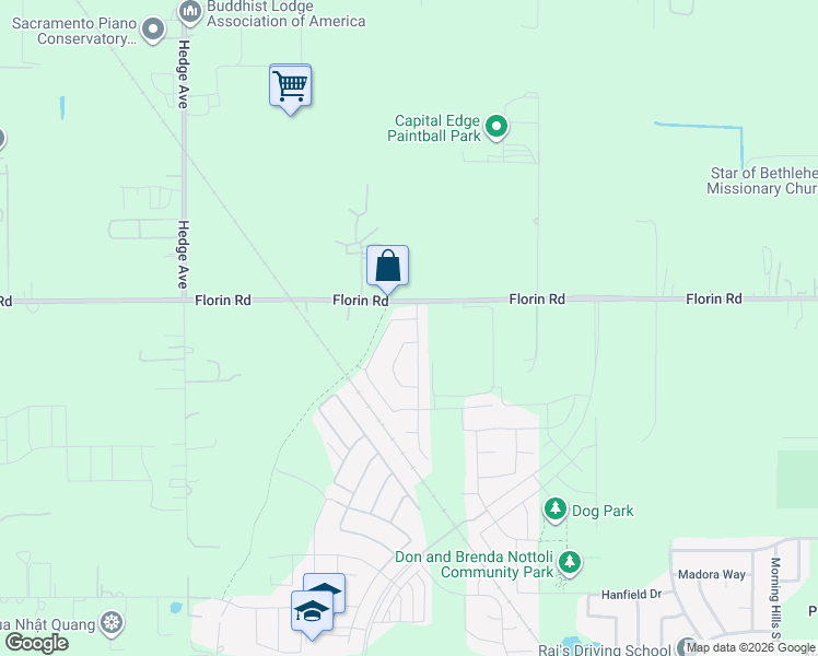map of restaurants, bars, coffee shops, grocery stores, and more near 9242 Wild Lilac Circle in Sacramento