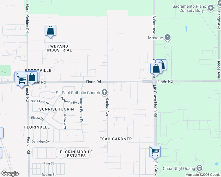 map of restaurants, bars, coffee shops, grocery stores, and more near 8765 Florin Road in Sacramento