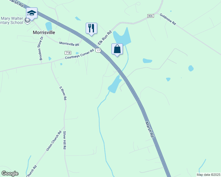 map of restaurants, bars, coffee shops, grocery stores, and more near 13070 Marsh Road in Bealeton