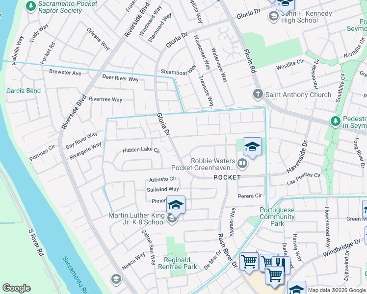 map of restaurants, bars, coffee shops, grocery stores, and more near 7201 Gloria Drive in Sacramento