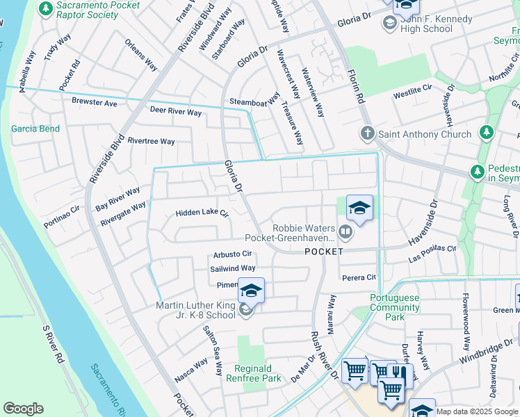 map of restaurants, bars, coffee shops, grocery stores, and more near 516 Rivergate Way in Sacramento