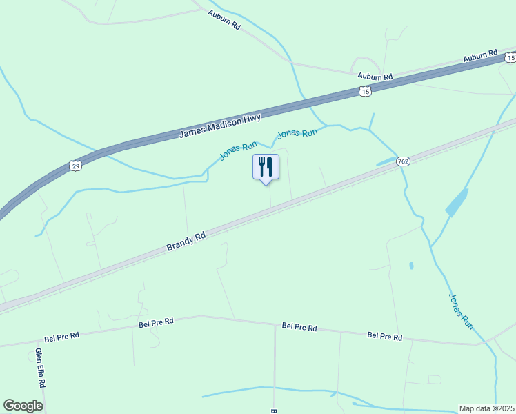 map of restaurants, bars, coffee shops, grocery stores, and more near 18281 Brandy Road in Culpeper