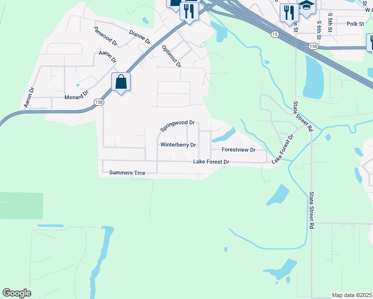 map of restaurants, bars, coffee shops, grocery stores, and more near 413 Springwood Drive in Belleville