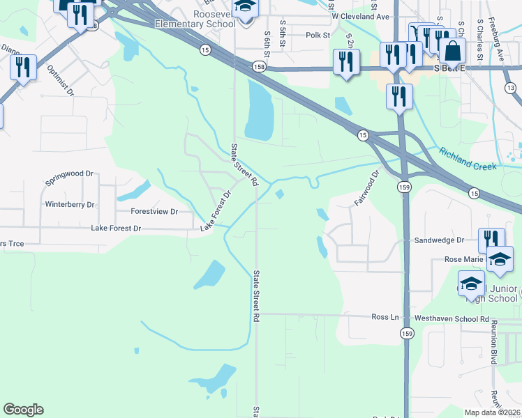 map of restaurants, bars, coffee shops, grocery stores, and more near 1428 State Street Road in Belleville