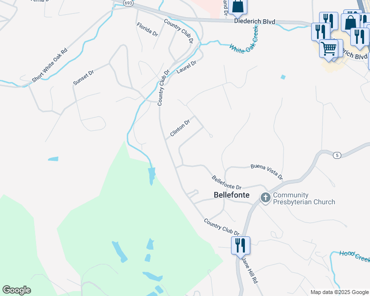 map of restaurants, bars, coffee shops, grocery stores, and more near 311 Bellefonte Drive in Ashland