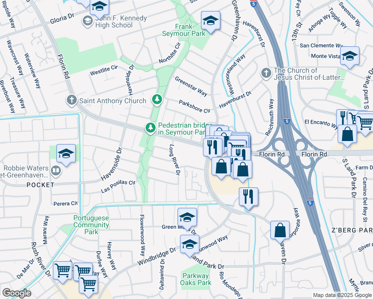 map of restaurants, bars, coffee shops, grocery stores, and more near 910 Florin Road in Sacramento