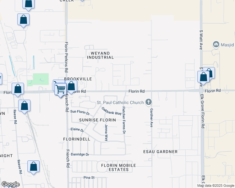 map of restaurants, bars, coffee shops, grocery stores, and more near 8657 Cassieri Circle in Sacramento