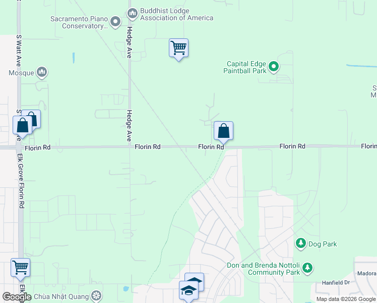 map of restaurants, bars, coffee shops, grocery stores, and more near 9204 Florin Road in Sacramento