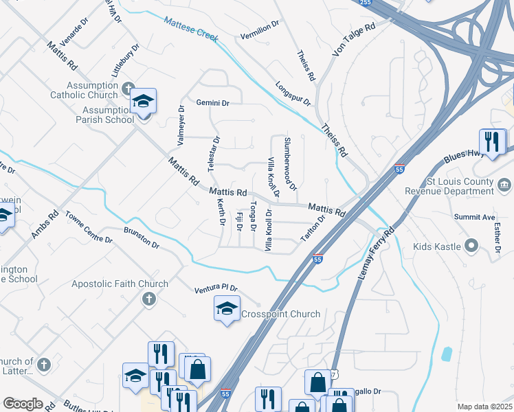 map of restaurants, bars, coffee shops, grocery stores, and more near 4712 Tonga Drive in St. Louis
