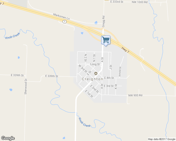 map of restaurants, bars, coffee shops, grocery stores, and more near 305 E Street in Creighton