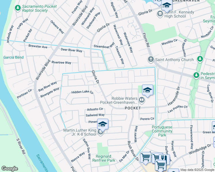 map of restaurants, bars, coffee shops, grocery stores, and more near 516 Rivergate Way in Sacramento