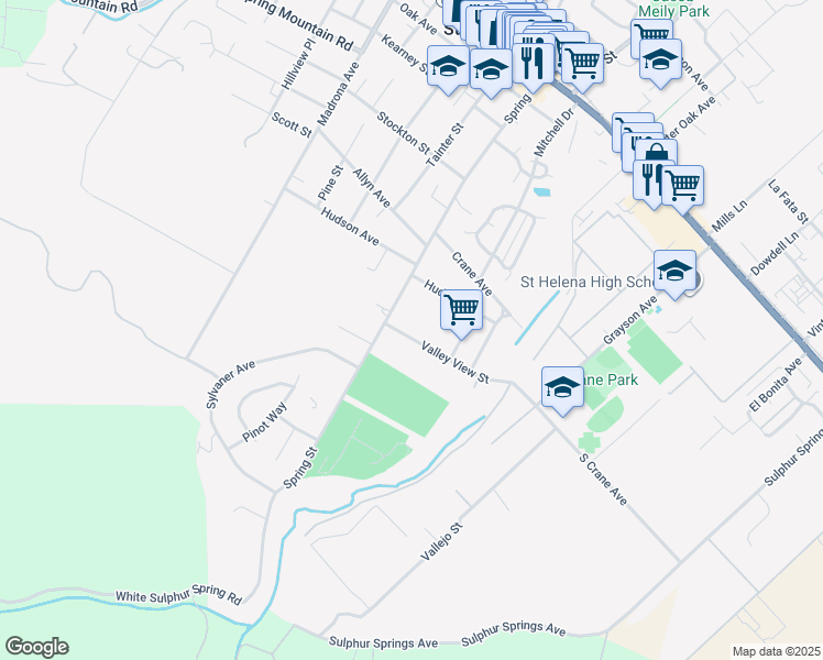 map of restaurants, bars, coffee shops, grocery stores, and more near 1134 Valley View Street in St. Helena