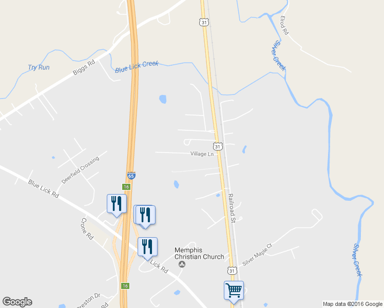 map of restaurants, bars, coffee shops, grocery stores, and more near Village Lane in Memphis